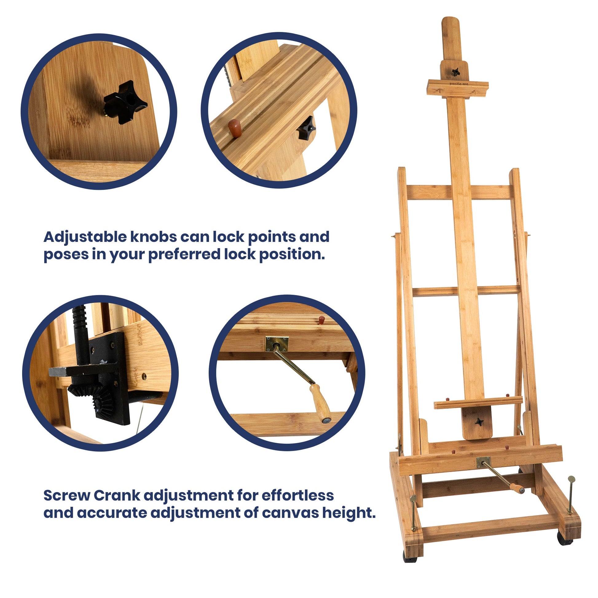 Pacific Arc - Professional Bamboo Studio Easel with Casters and Center Tray, 89 Inch Canvases for Watercolors, Painting, Sketching, Drawing, and Display - Pacific Arc - Little Red General Store