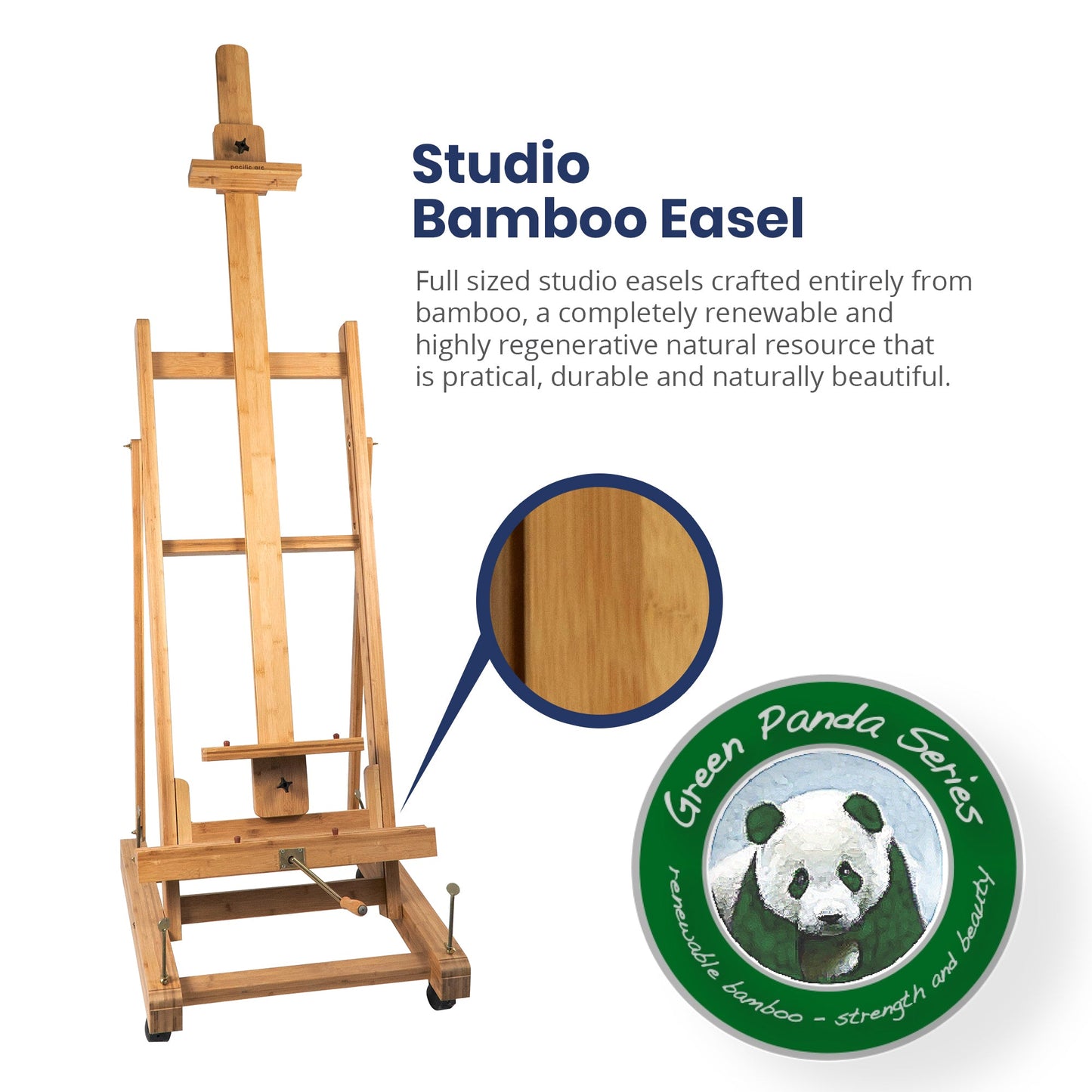 Pacific Arc - Professional Bamboo Studio Easel with Casters and Center Tray, 89 Inch Canvases for Watercolors, Painting, Sketching, Drawing, and Display - Pacific Arc - Little Red General Store