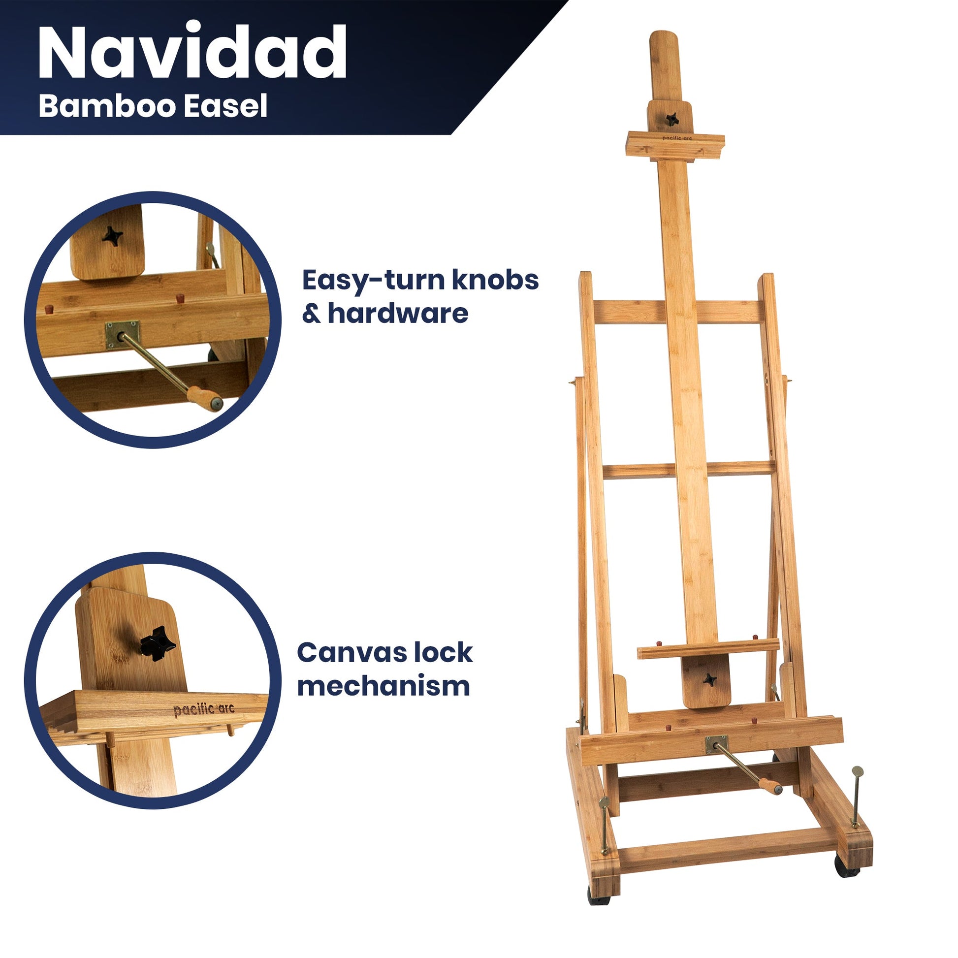 Pacific Arc - Professional Bamboo Studio Easel with Casters and Center Tray, 89 Inch Canvases for Watercolors, Painting, Sketching, Drawing, and Display - Pacific Arc - Little Red General Store