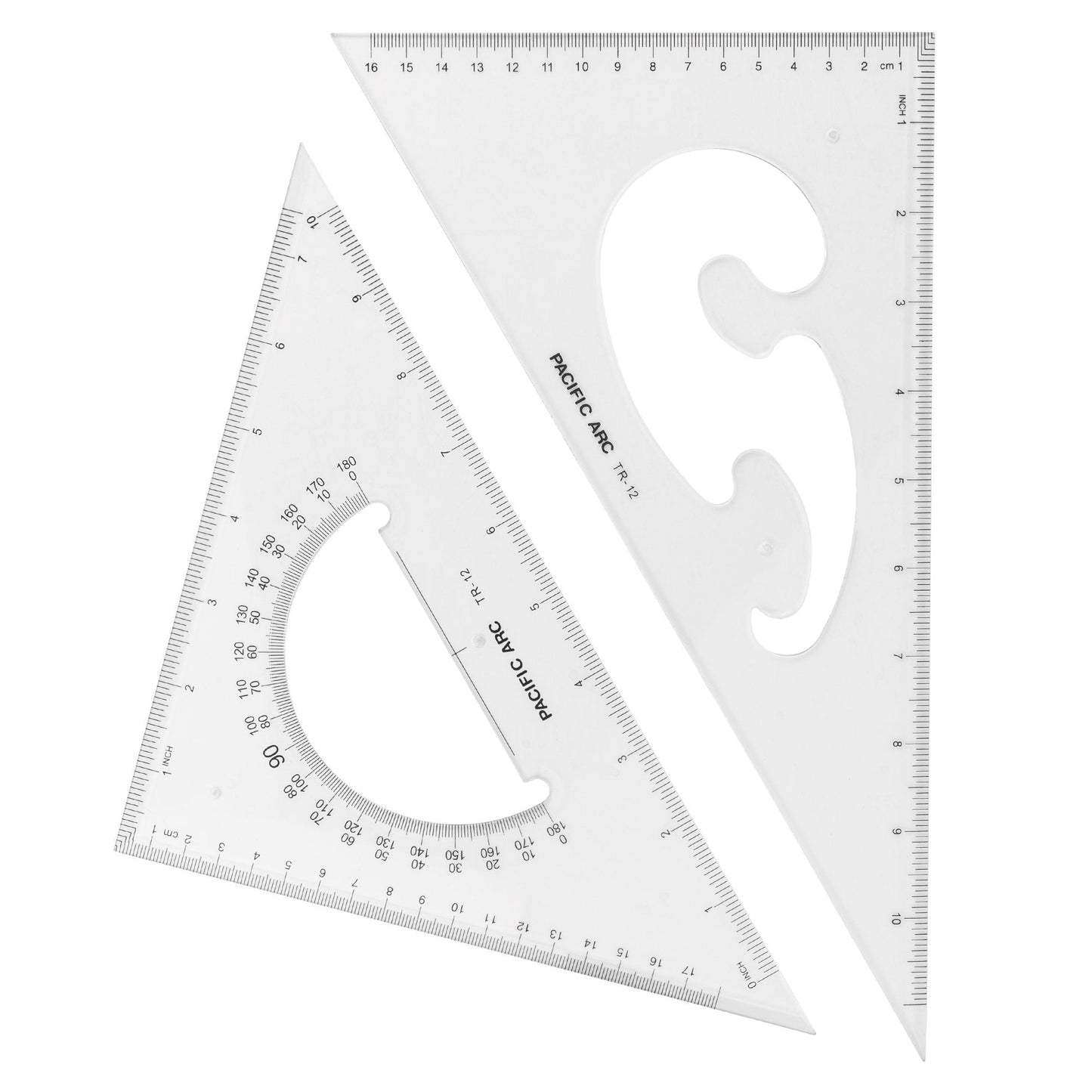 Pacific Arc - Scholastic Triangle Set 30/60 & 45/90 - 8", 10", or 12" Size - Student, Professional or DIY use, 45/90 degree and 30/60 degree triangle set for Geometry, Drawing, and Drafting - Pacific Arc - Little Red General Store