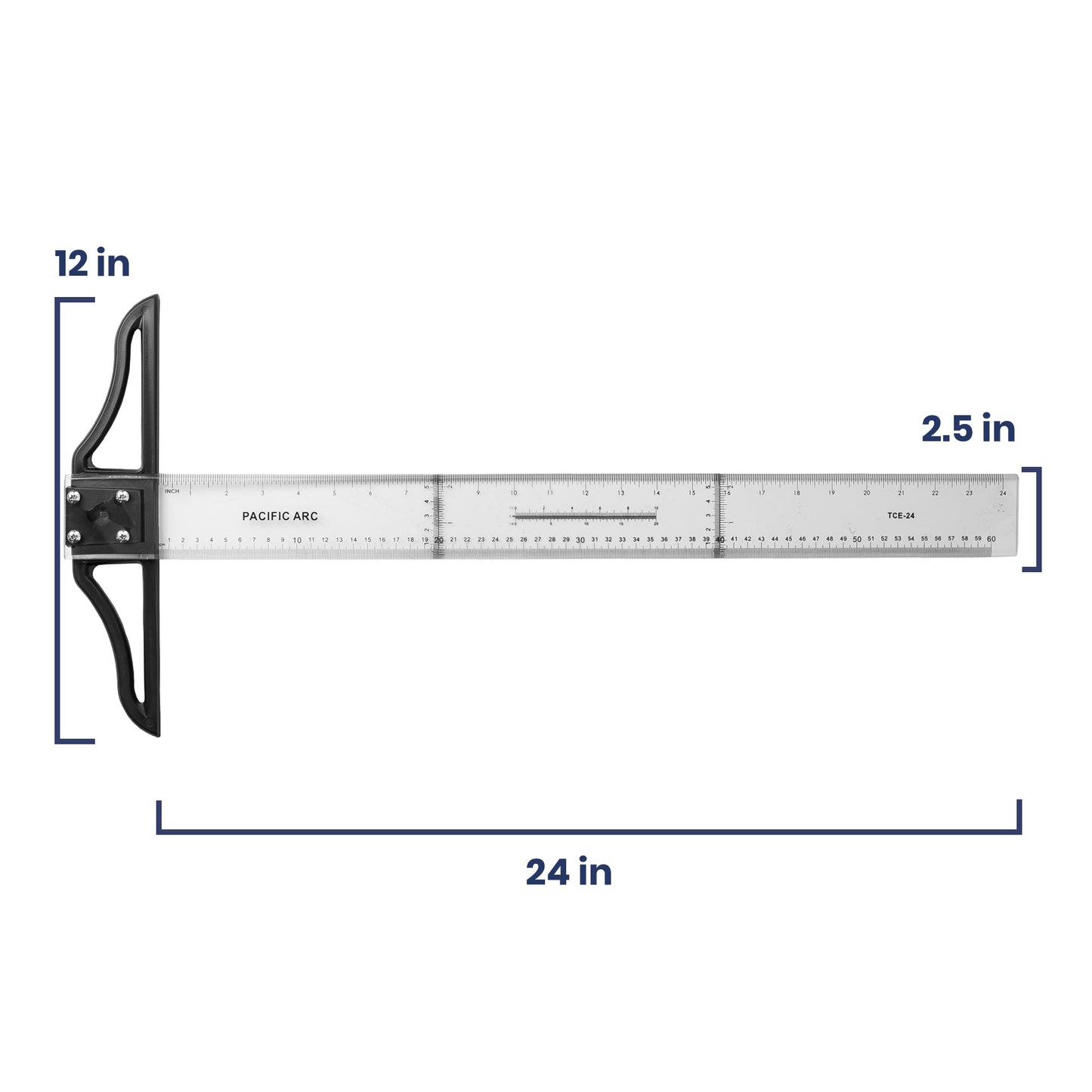 Pacific Arc 18 to 42 Inch T Square, Traditional Acrylic Graduated in Inch and Metric, Detachable Head - Pacific Arc - Little Red General Store
