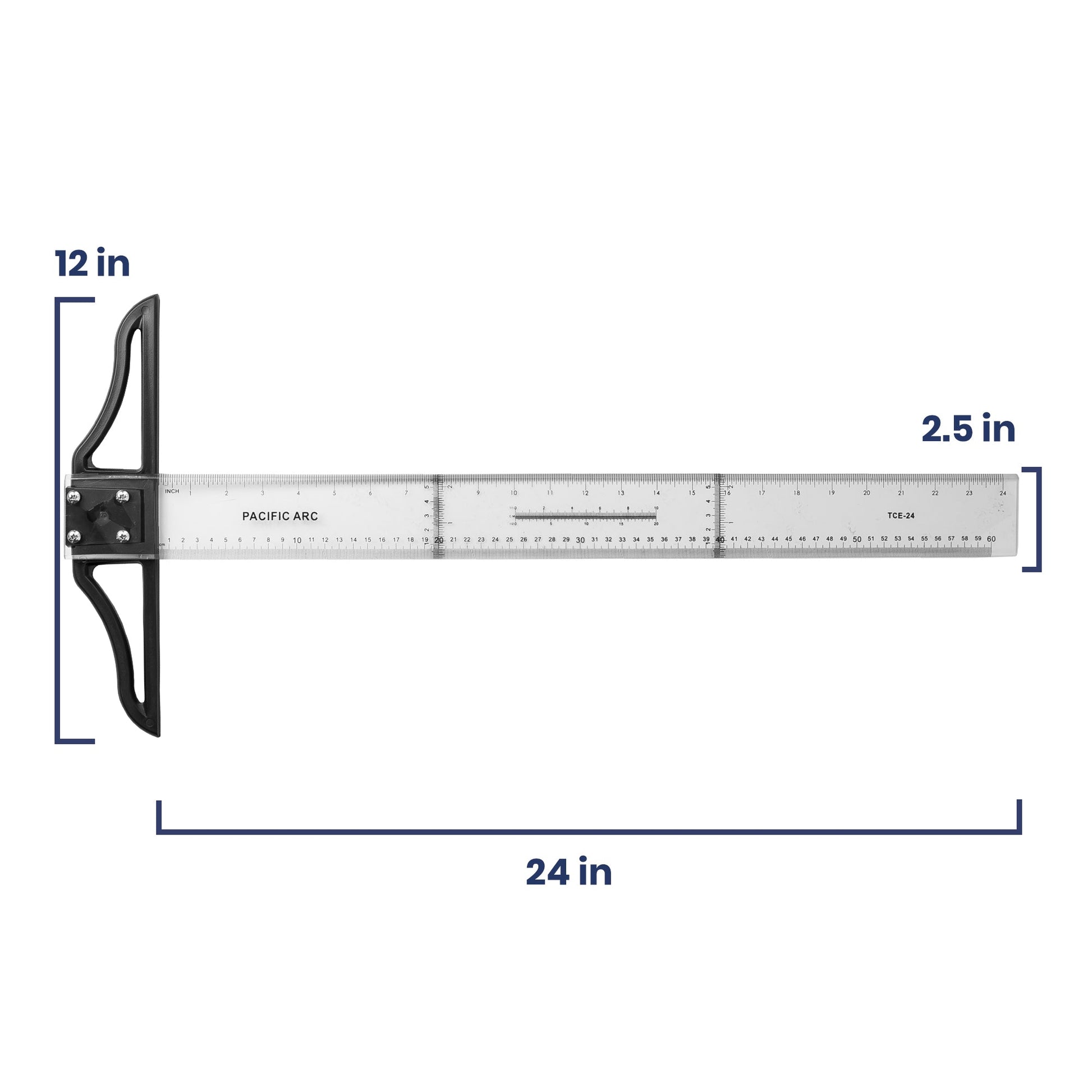 Pacific Arc 18 to 42 Inch T Square, Traditional Acrylic Graduated in Inch and Metric, Detachable Head - Pacific Arc - Little Red General Store