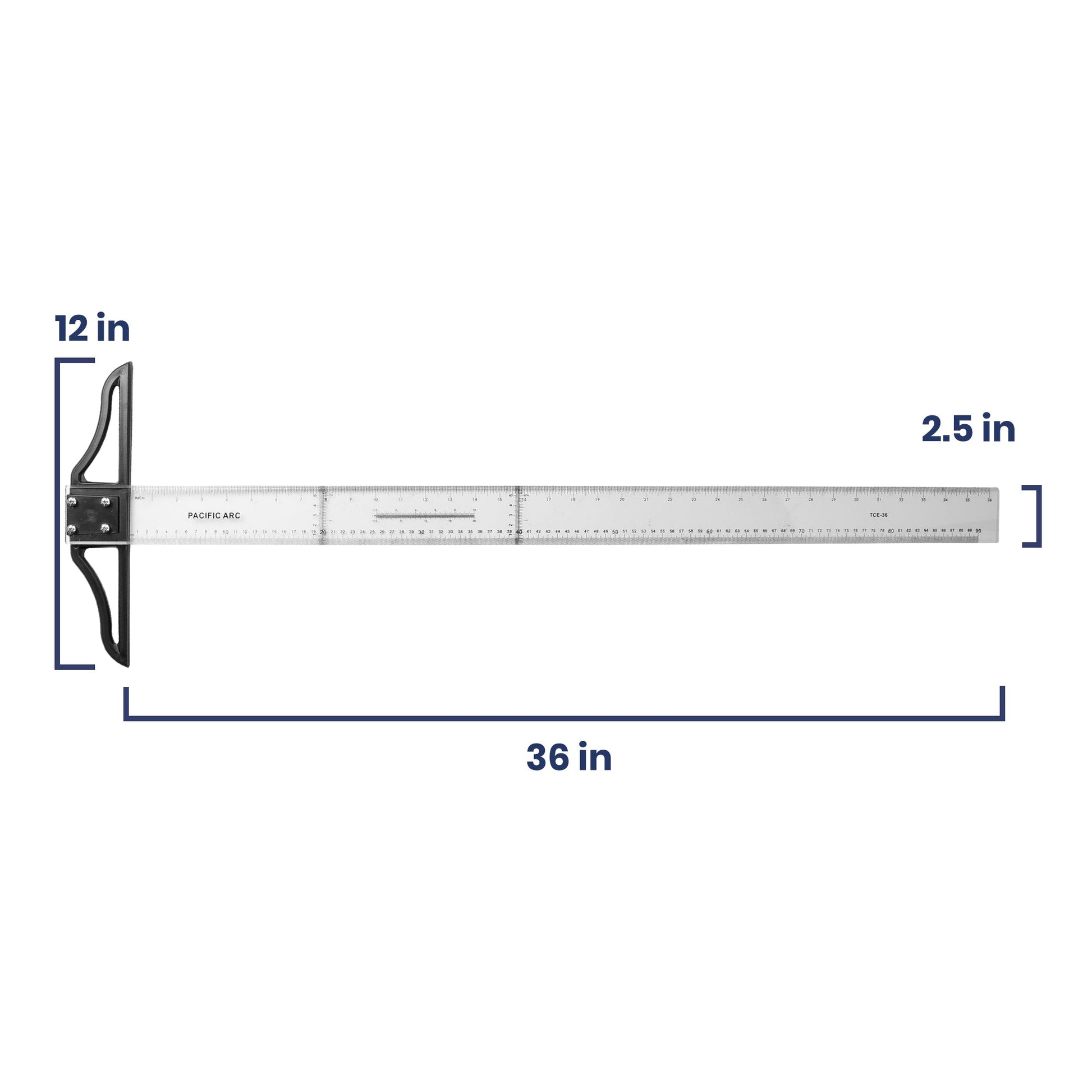 Pacific Arc 18 to 42 Inch T Square, Traditional Acrylic Graduated in Inch and Metric, Detachable Head - Pacific Arc - Little Red General Store