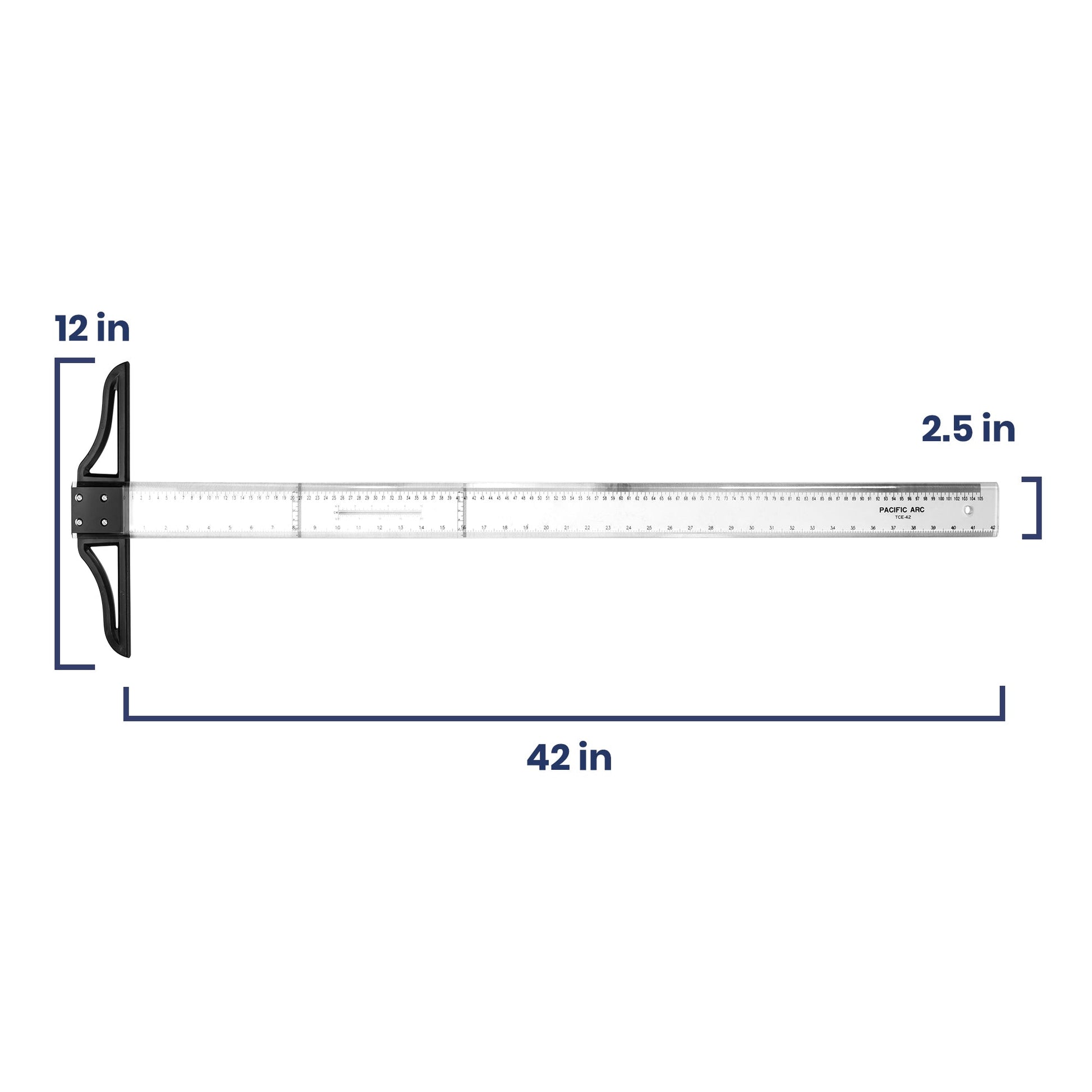 Pacific Arc 18 to 42 Inch T Square, Traditional Acrylic Graduated in Inch and Metric, Detachable Head - Pacific Arc - Little Red General Store