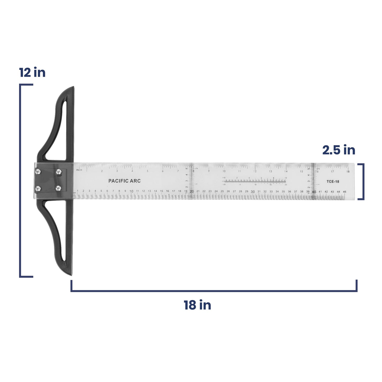 Pacific Arc 18 to 42 Inch T Square, Traditional Acrylic Graduated in Inch and Metric, Detachable Head - Pacific Arc - Little Red General Store