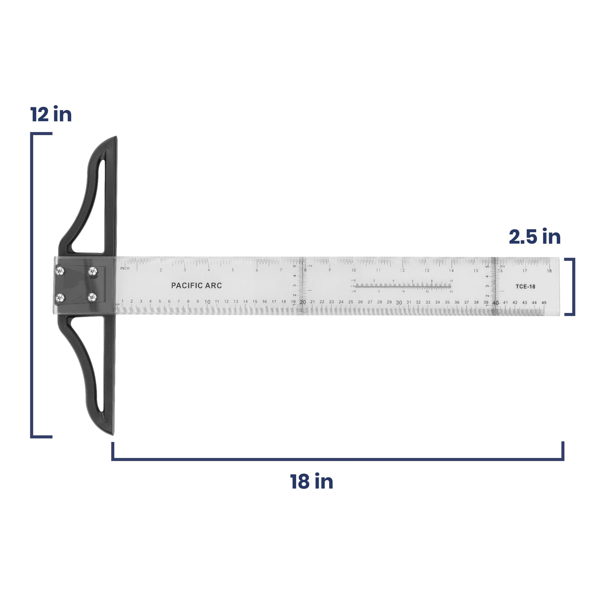 Pacific Arc 18 to 42 Inch T Square, Traditional Acrylic Graduated in Inch and Metric, Detachable Head - Pacific Arc - Little Red General Store