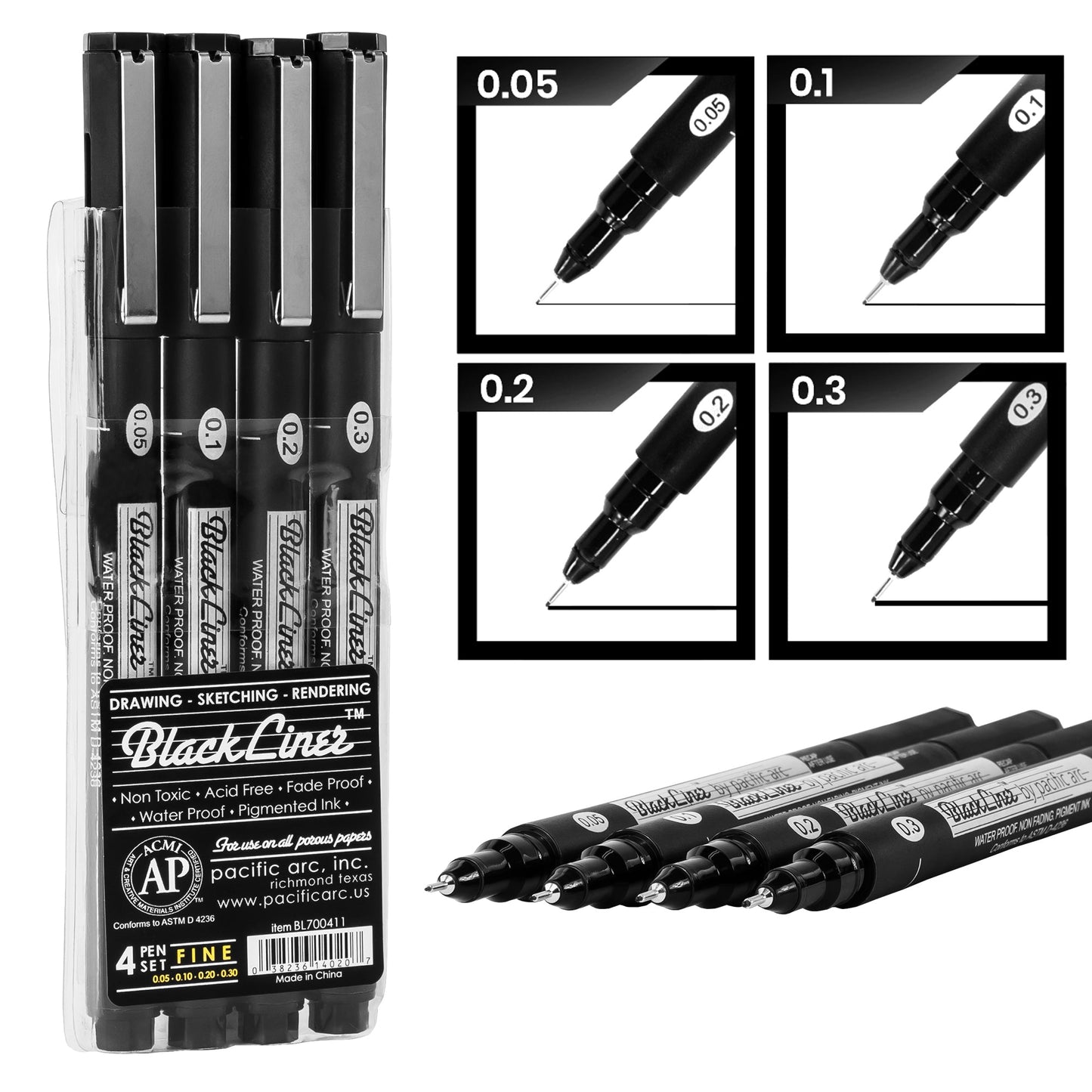 Pacific Arc | Blackliner Black Fineliner Pens | Differently Sized Fine Drawing Pens - Pacific Arc - Little Red General Store