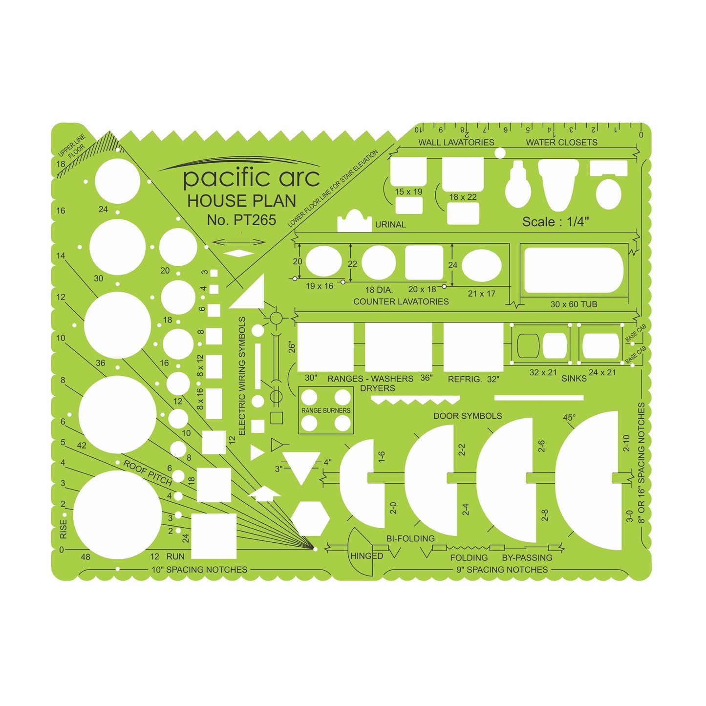 Pacific Arc, Architecture Template, Drawing aid stencil for professional or school work, for architects, draftsmen, and artists
