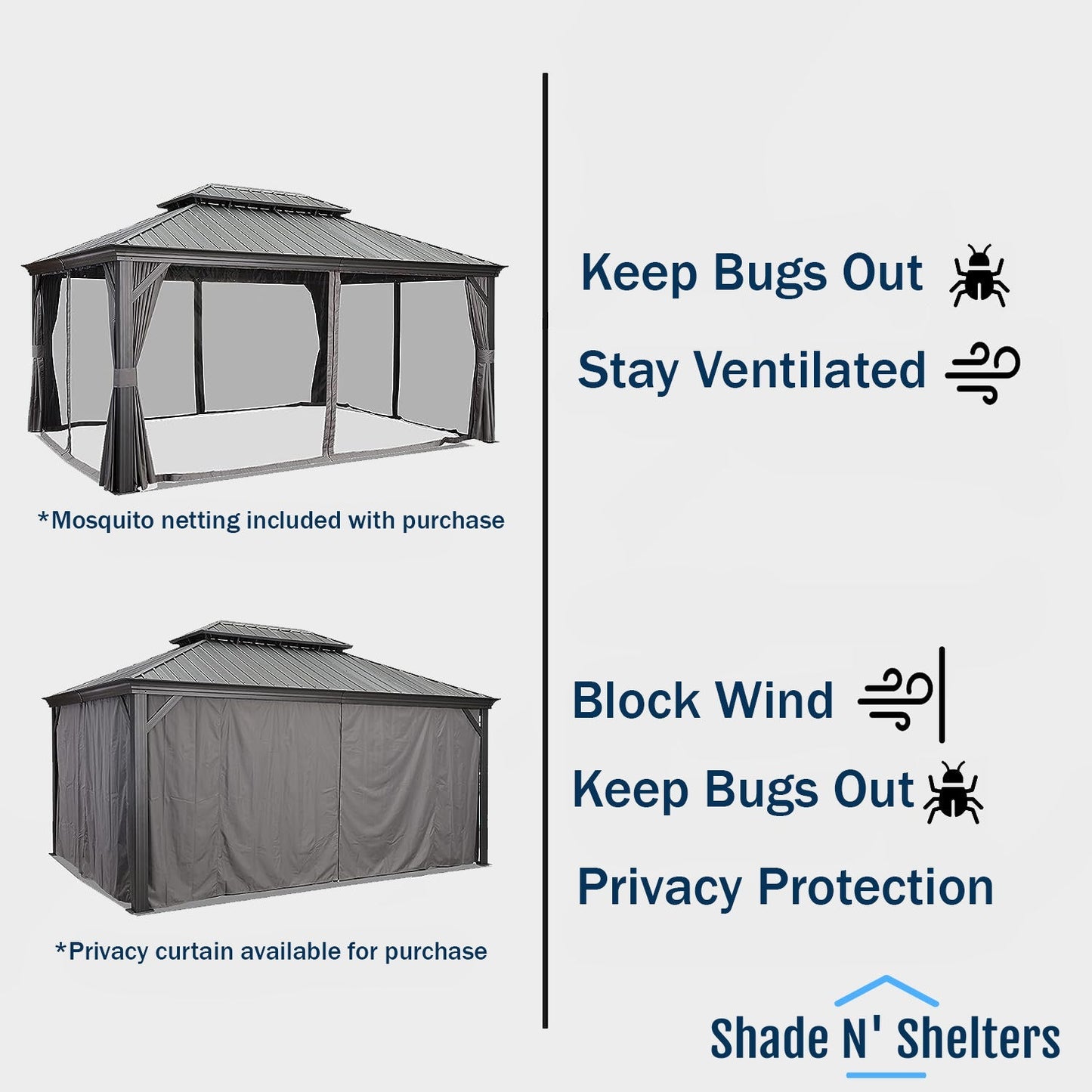 Shade N' Shelters 12' x 14' Duncan Hardtop Gazebo with Mosquito Netting
