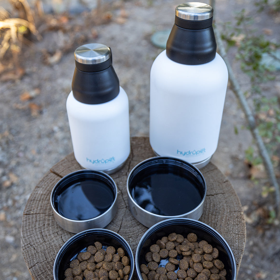 HydroPet Dog Water Bottle 32 oz or 64 oz Stainless Steel Flask with Dual Dog Bowls, BPA - Free, Includes Strap, Travel & Road Trip Essential - Pet Vet Products - Little Red General Store