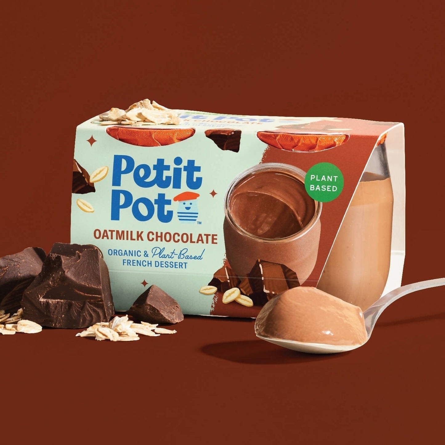 Petit Pot Oatmilk Chocolate Organic Plant-Based French Dessert Wholesale - 2-Jar Packs x 600 Packs (1/4 Pallet) case
