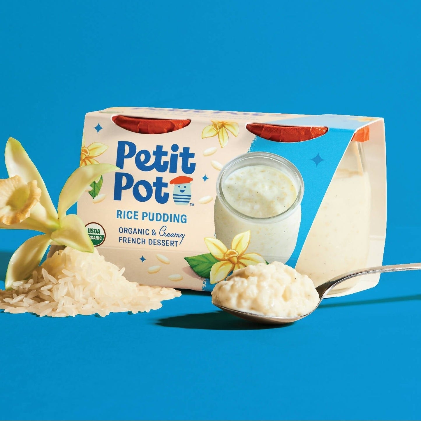 Petit Pot Rice Pudding Organic French Dessert Wholesale - 2-Jar Packs x 600 Packs (1/4 Pallet) case