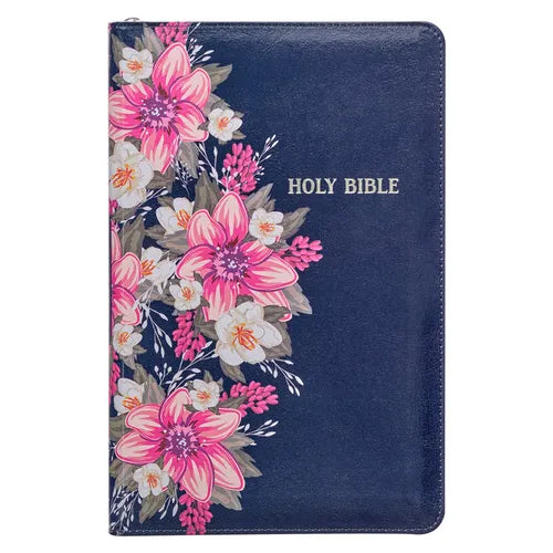 KJV Bible Deluxe Gift (Faux Leather, Blue Floral Printed W/Zipper)