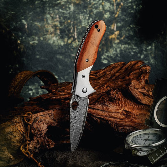 Polar Japanese VG10 Damascus Pocket Knife with Exotic Sandal Wood Handle