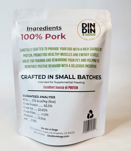 100% Pork Dog Treats, 5 Ounce Bag, Single Ingredient, High Protein