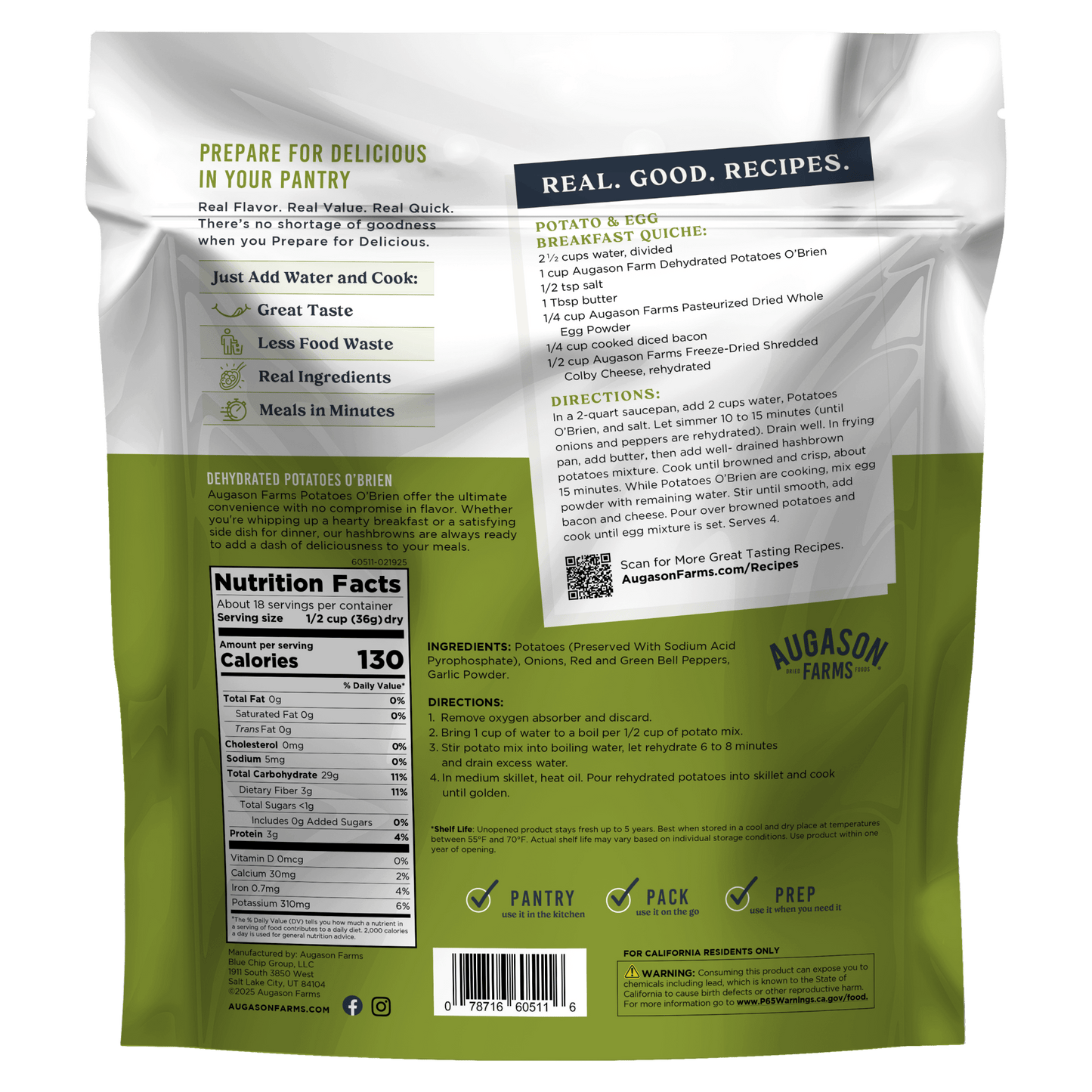 Potatoes O'Brien Family Size Pouch, 18 Servings