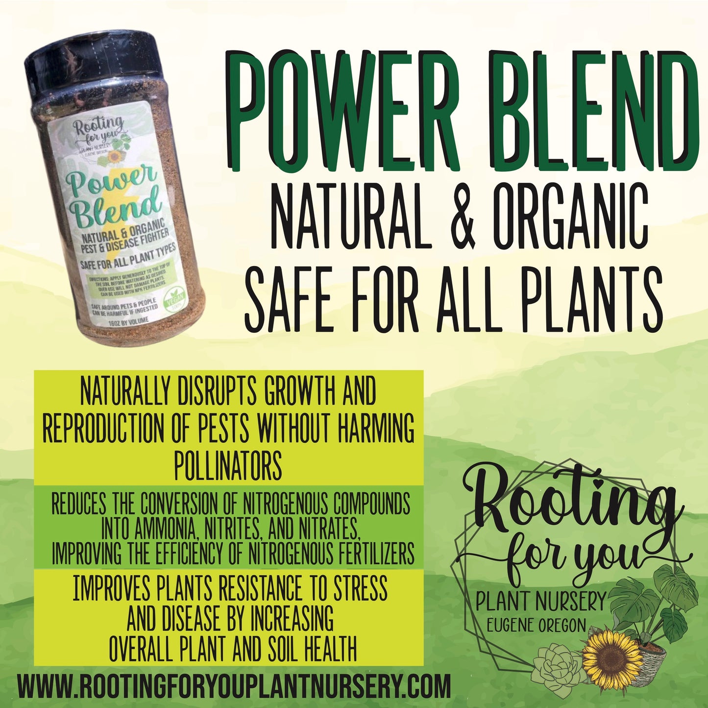 Power Blend -16oz by Volume Shaker - Organic - VEGAN - Oregon Licensed Nursery - Can be used with all soil types