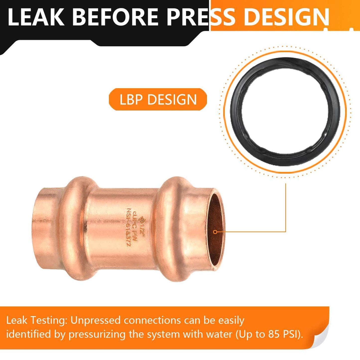 1/2" Press Copper Coupling w/Stop (Lead Free)