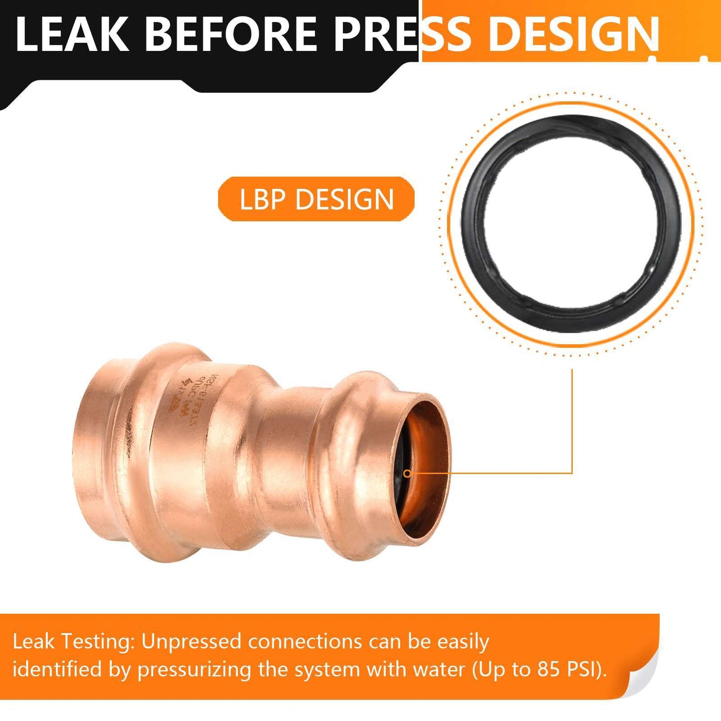 1" x 3/4"  Copper Press x Press Coupling NO Stop (Lead Free)