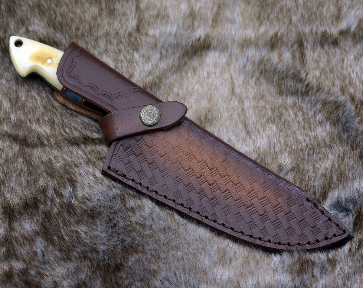 Prime Damascus Chef Knife with Bone and Rosewood Handle