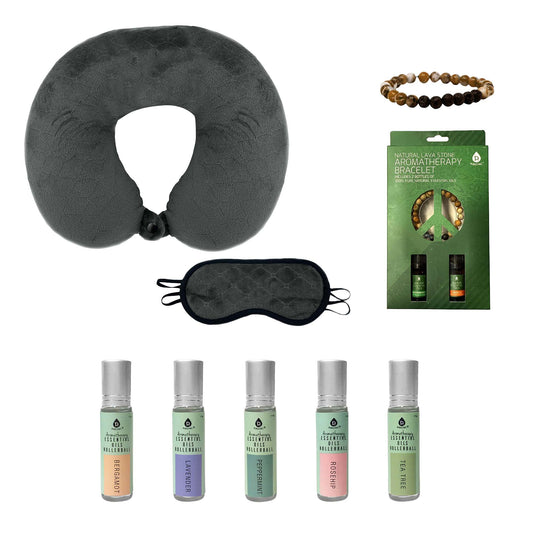 Sleep Serenity Set: Pursonic Aromatherapy Essential Oils Rollerballs, Lava Stone Bracelet, and Memory Foam Travel Pillow with Sleep Mask - Pursonic - Little Red General Store