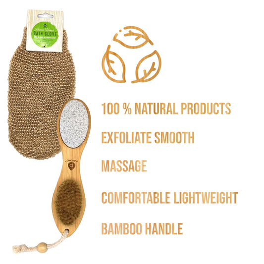 Sisal Hemp Bath Glove, Pack of 2, and 4 - in - 1 Foot Scrubber Bundle - Pursonic - Little Red General Store
