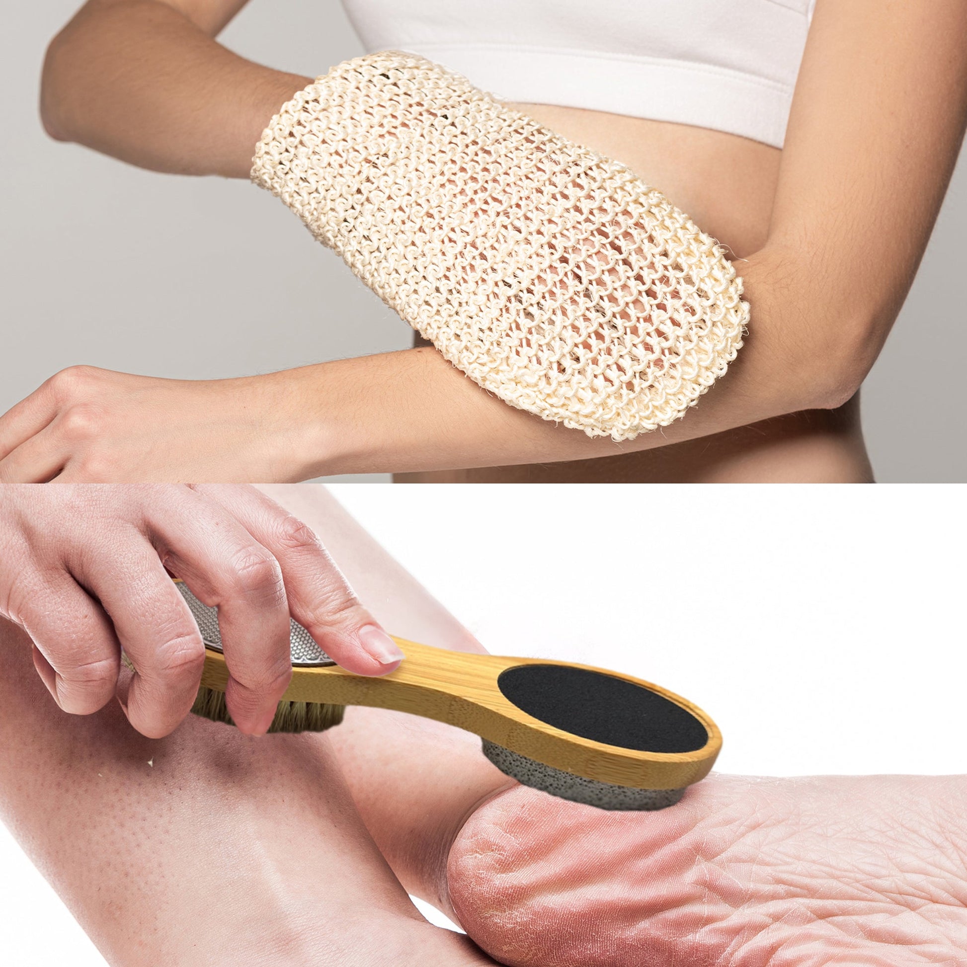 Sisal Hemp Bath Glove, Pack of 2, and 4 - in - 1 Foot Scrubber Bundle - Pursonic - Little Red General Store