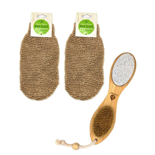 Sisal Hemp Bath Glove, Pack of 2, and 4 - in - 1 Foot Scrubber Bundle - Pursonic - Little Red General Store