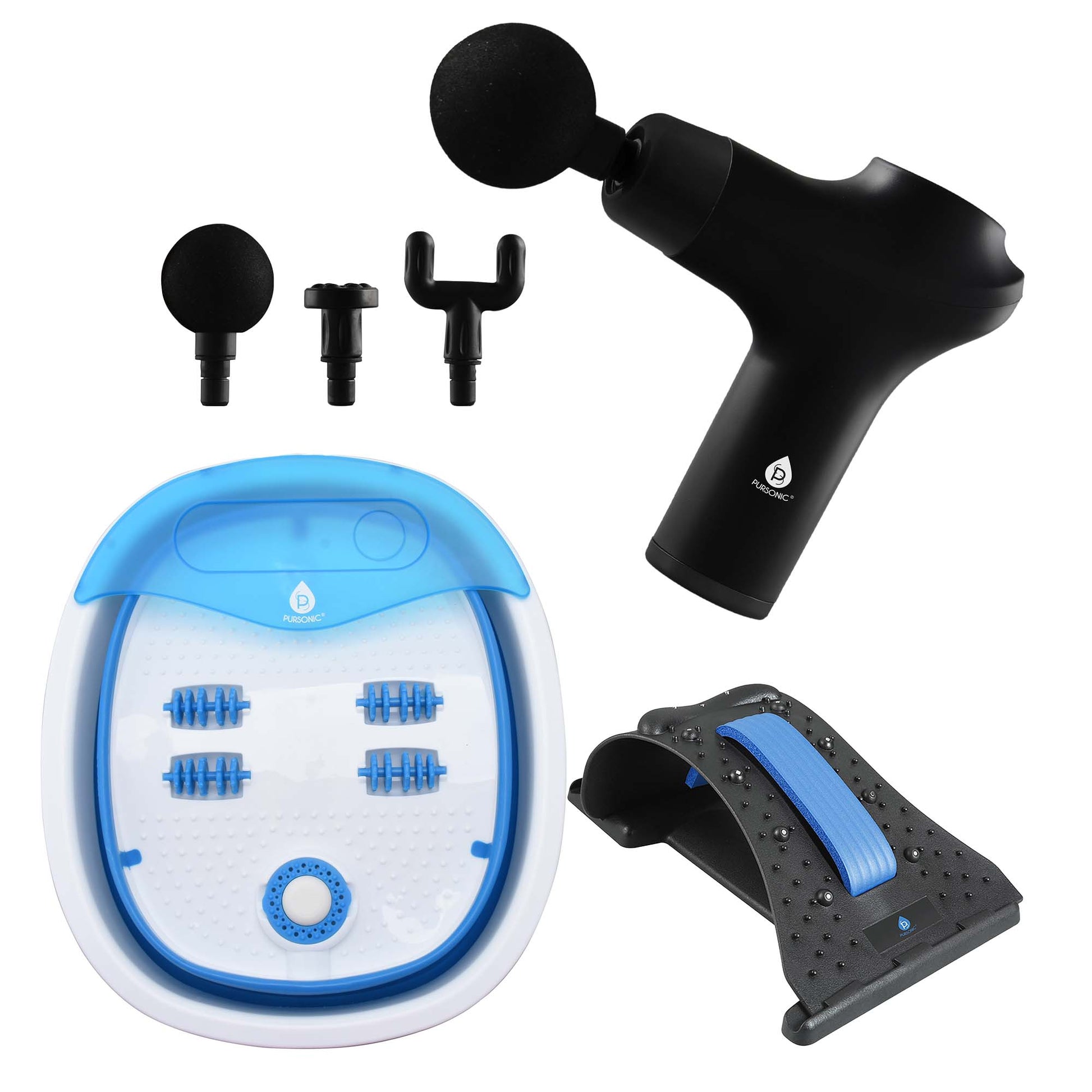 Head - to - Toe Relaxation Bundle: Massage Gun, Neck & Shoulder Stretcher, Foot Massager - Pursonic - Little Red General Store