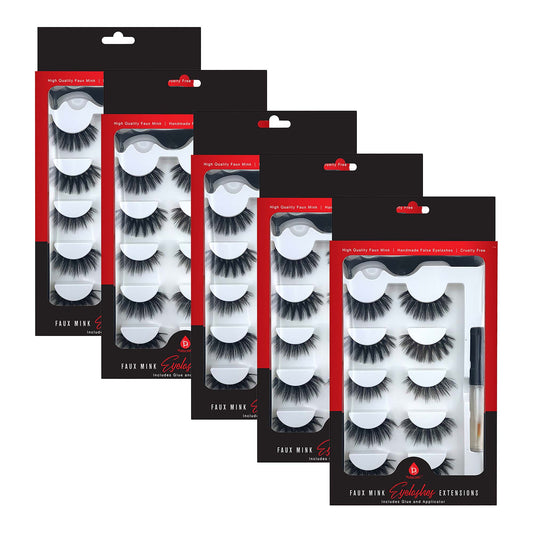 Pursonic 5 - Pack Faux Mink Style False Eyelashes Bundle – 25 Pairs with Glue & Applicator - Pursonic - Little Red General Store
