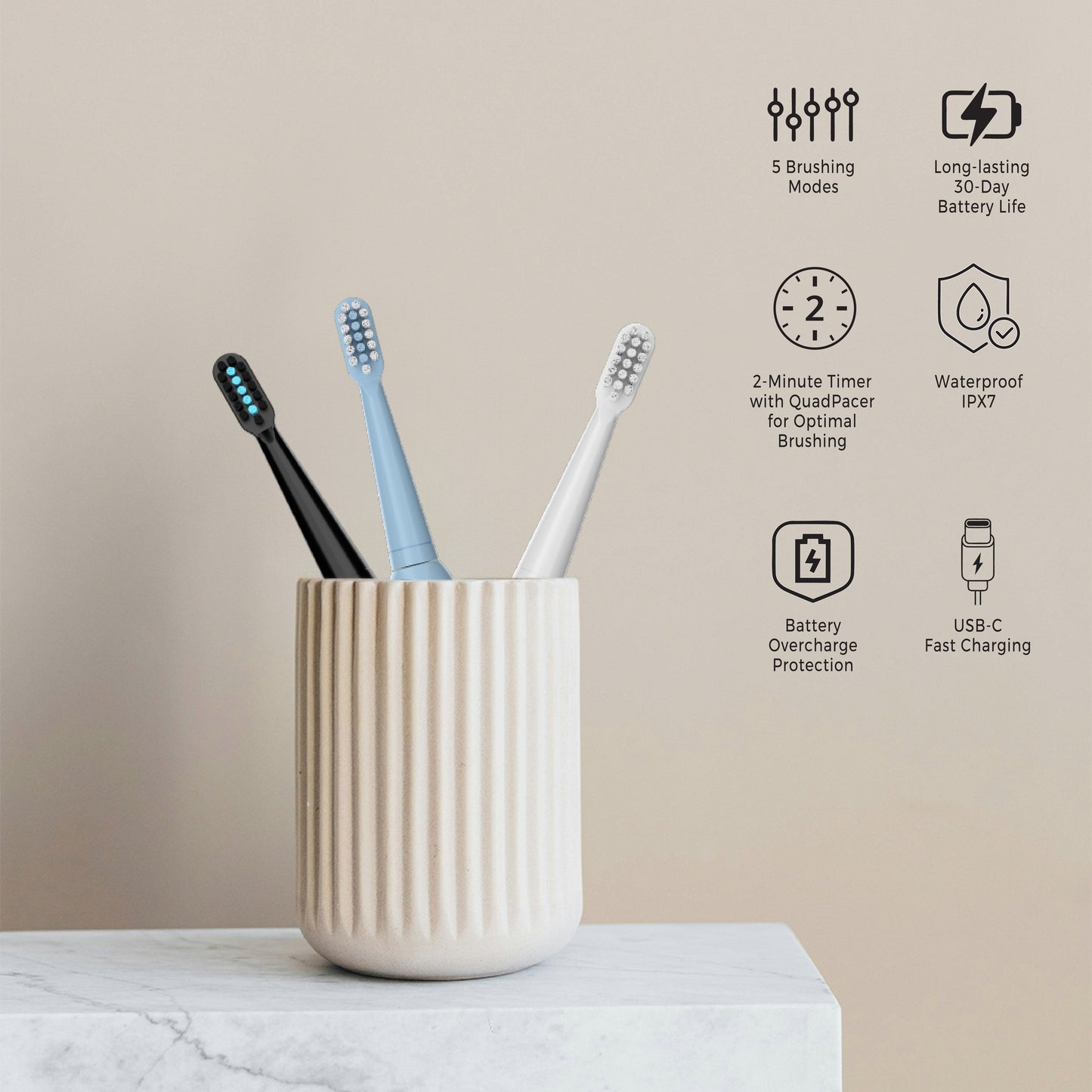 USB Rechargeable Electric Toothbrush with 12 Brush Heads - Pursonic - Little Red General Store