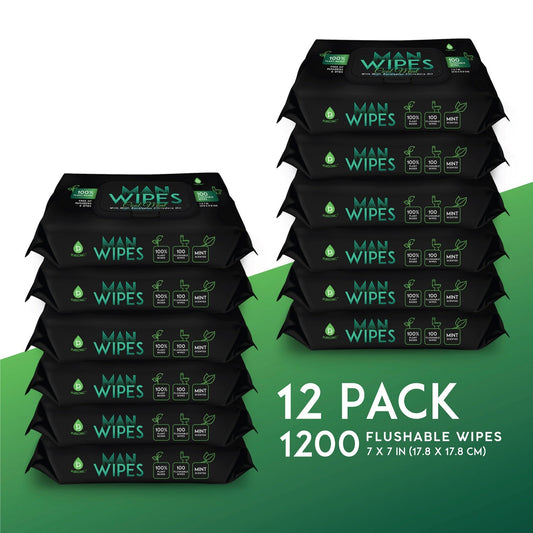 12 Pack of Flushable Man Wipes (1200 Mint Scented Wipes) - Pursonic - Little Red General Store