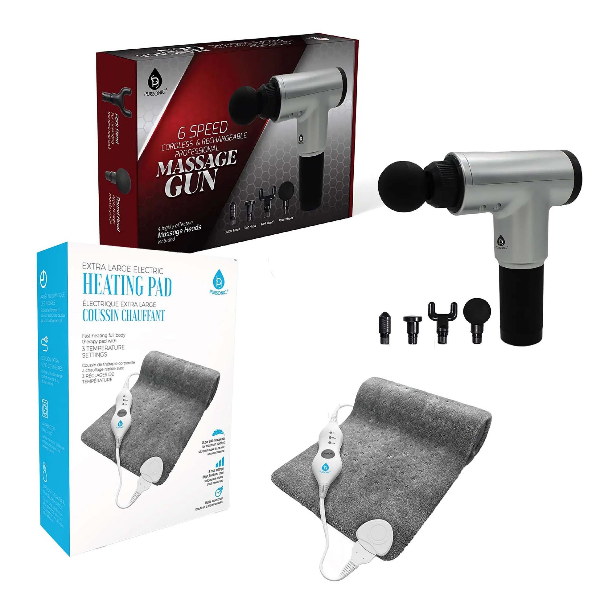 Ultimate Muscle Recovery & Pain Relief Bundle: 6 Speed Massage Gun & Electric Heating Pad - Pursonic - Little Red General Store