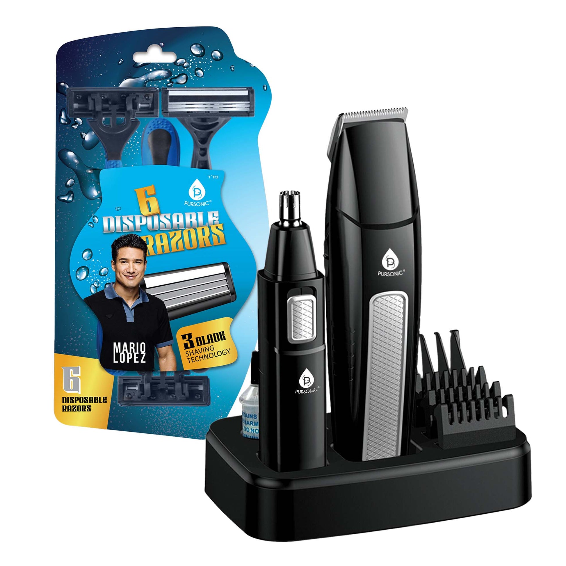 Mario Lopez Ultimate Grooming Set – 10 - Piece Hair, Beard & Body Grooming Kit + Disposable Razors - Pursonic - Little Red General Store