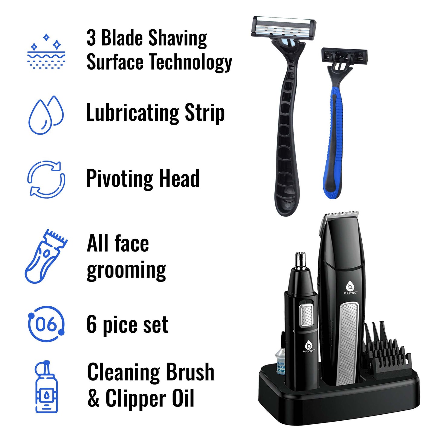 Mario Lopez Ultimate Grooming Set – 10 - Piece Hair, Beard & Body Grooming Kit + Disposable Razors - Pursonic - Little Red General Store