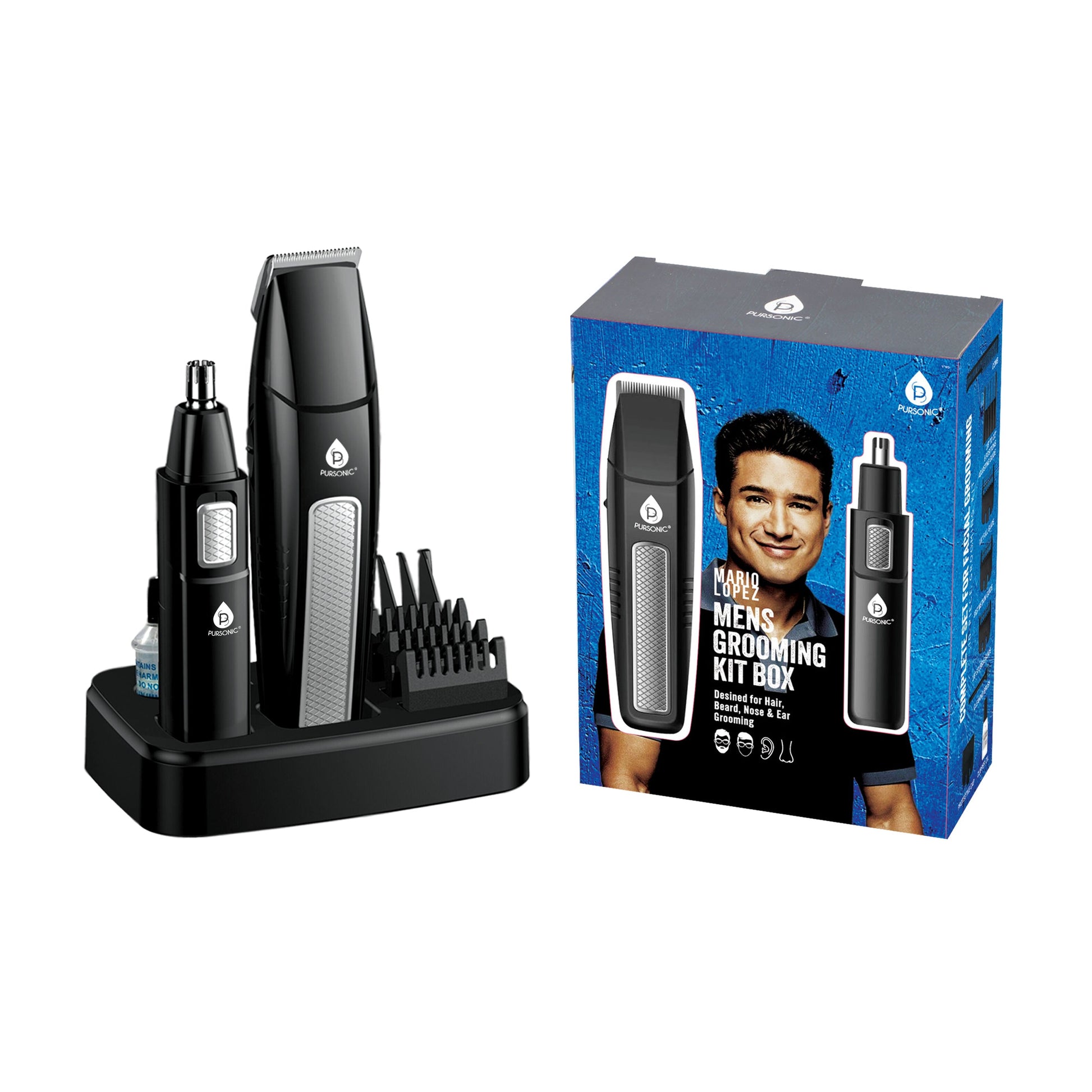Mario Lopez Mens Grooming Kit , Designed for Hair, Beard, Nose & Ear Grooming, 10 Piece Grooming Kit - Pursonic - Little Red General Store
