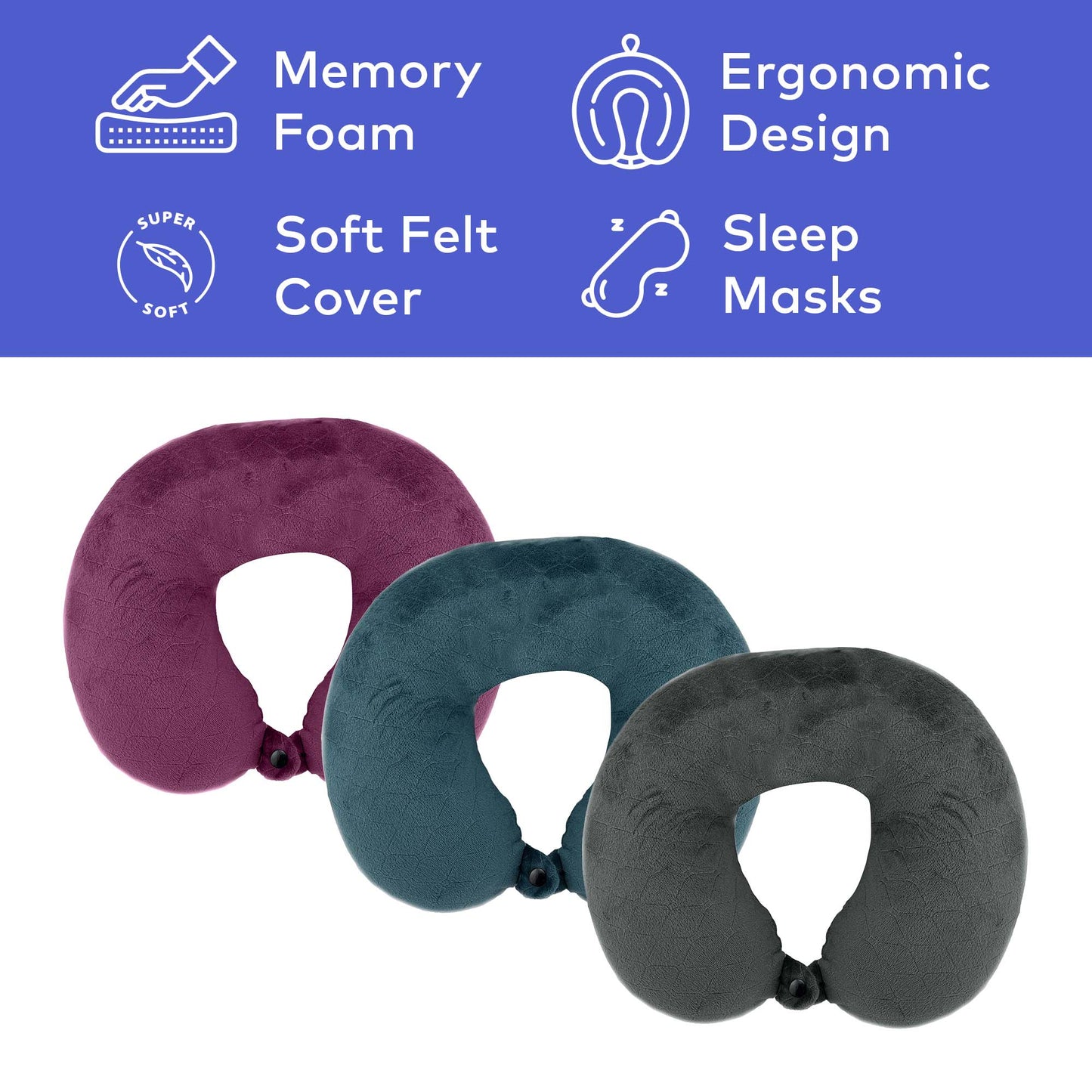 3 Memory Foam Travel Pillows with Sleep Masks by Pursonic - Pursonic - Little Red General Store