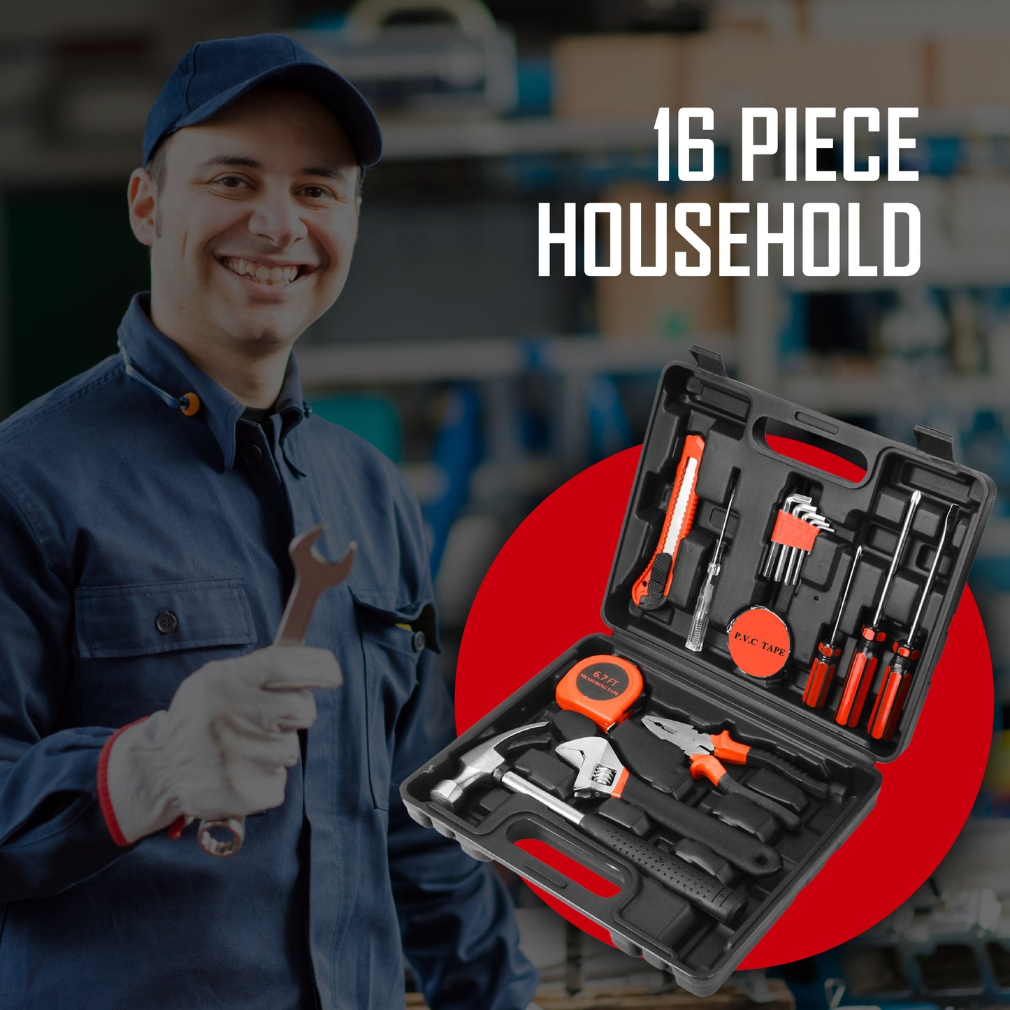 16 - Piece Household Handy Solutions Tool Kit - Pursonic - Little Red General Store