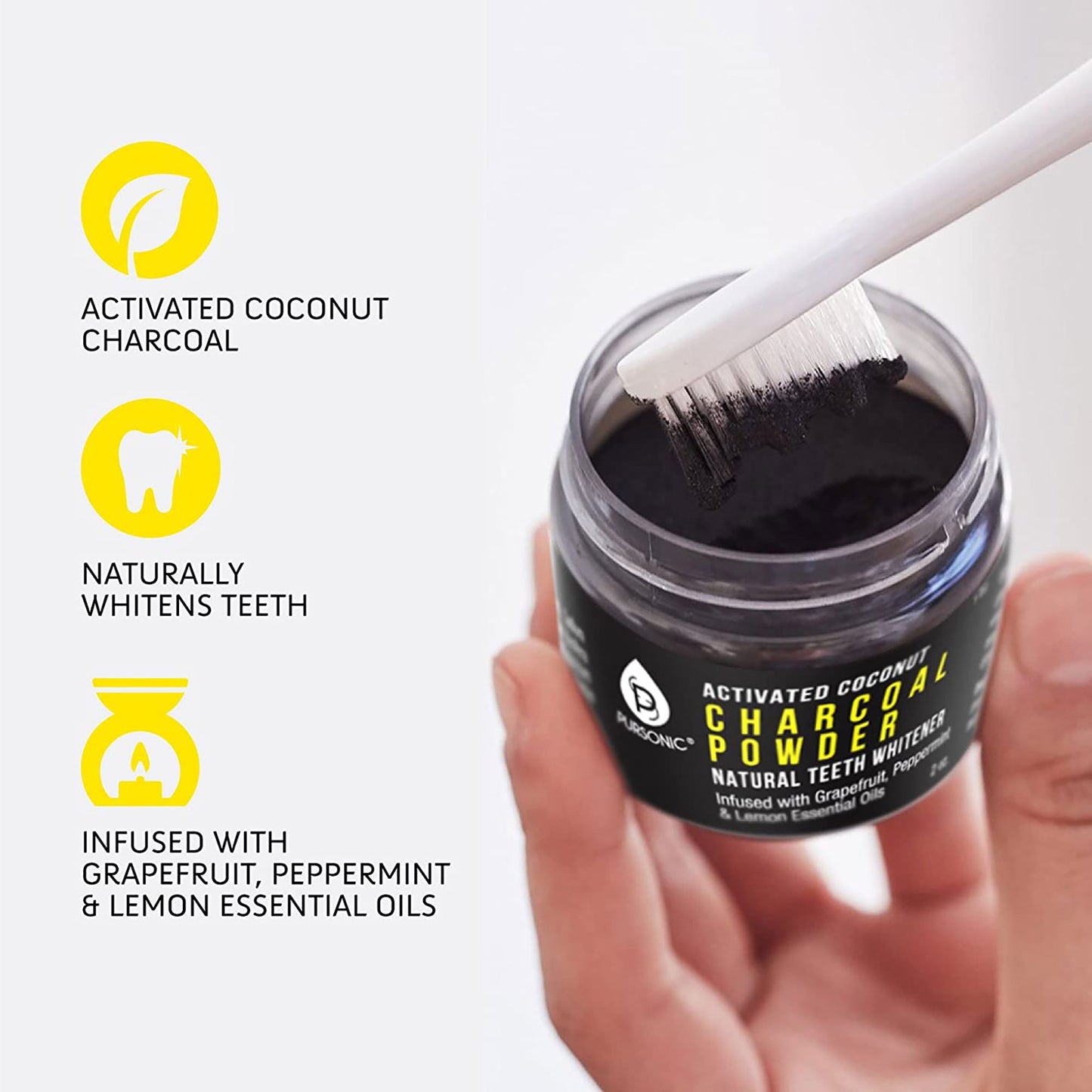 Natural Radiance Combo: Activated Coconut Charcoal Powder Natural Teeth Whitener + 100% Eco - friendly Cedarwood Toothbrushes (6 Pack) - Pursonic - Little Red General Store