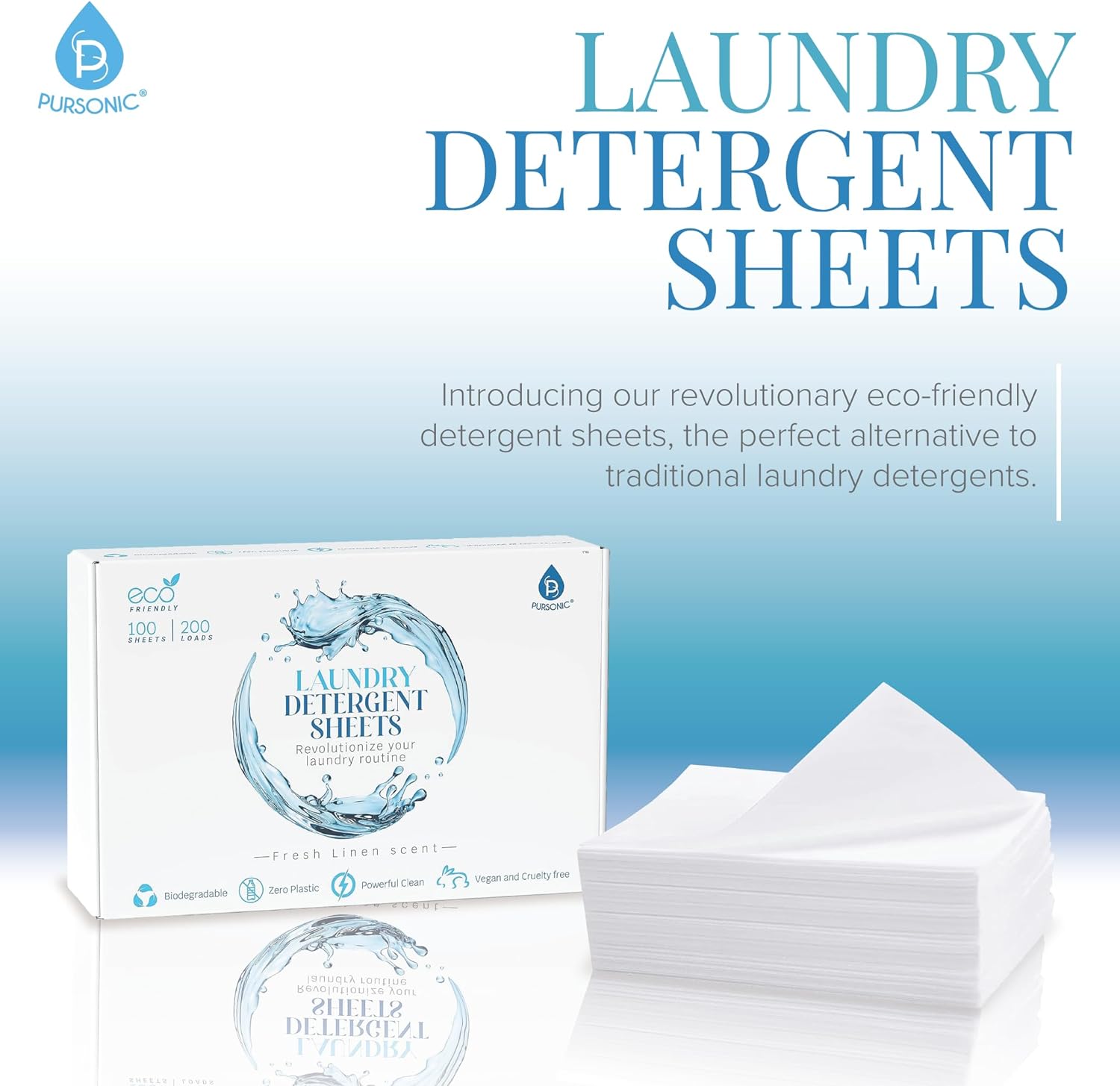 Natural Laundry Detergent Sheets ,Eco Friendly– Fresh Linen Scent - Pursonic - Little Red General Store