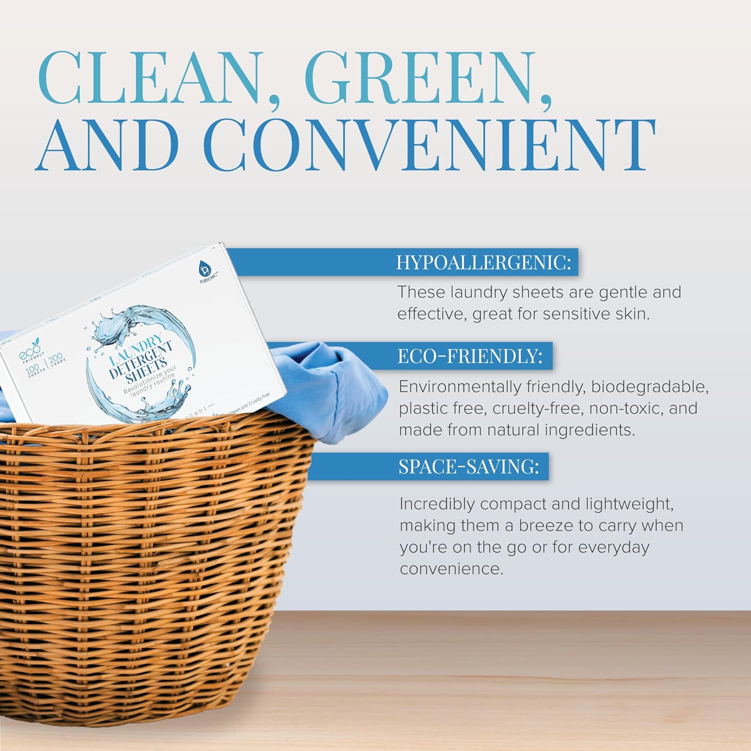 Natural Laundry Detergent Sheets ,Eco Friendly– Fresh Linen Scent - Pursonic - Little Red General Store