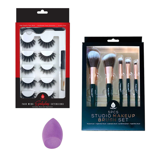 Pursonic Glam Essentials Bundle: 3D Faux Mink Lashes, Makeup Sponge & Brush Set - Pursonic - Little Red General Store