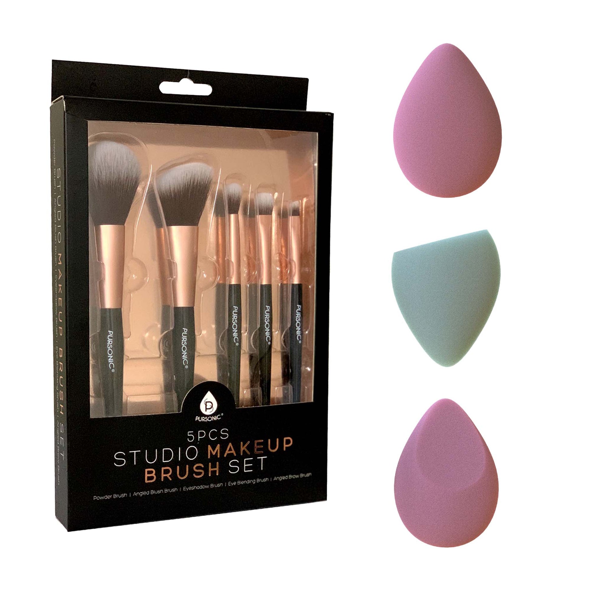 5 - Piece Studio Makeup Brush Set & 3 - Pack Beauty Makeup Sponge Blenders – Flawless Application Essentials - Pursonic - Little Red General Store