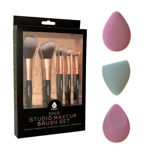 5 - Piece Studio Makeup Brush Set & 3 - Pack Beauty Makeup Sponge Blenders – Flawless Application Essentials - Pursonic - Little Red General Store