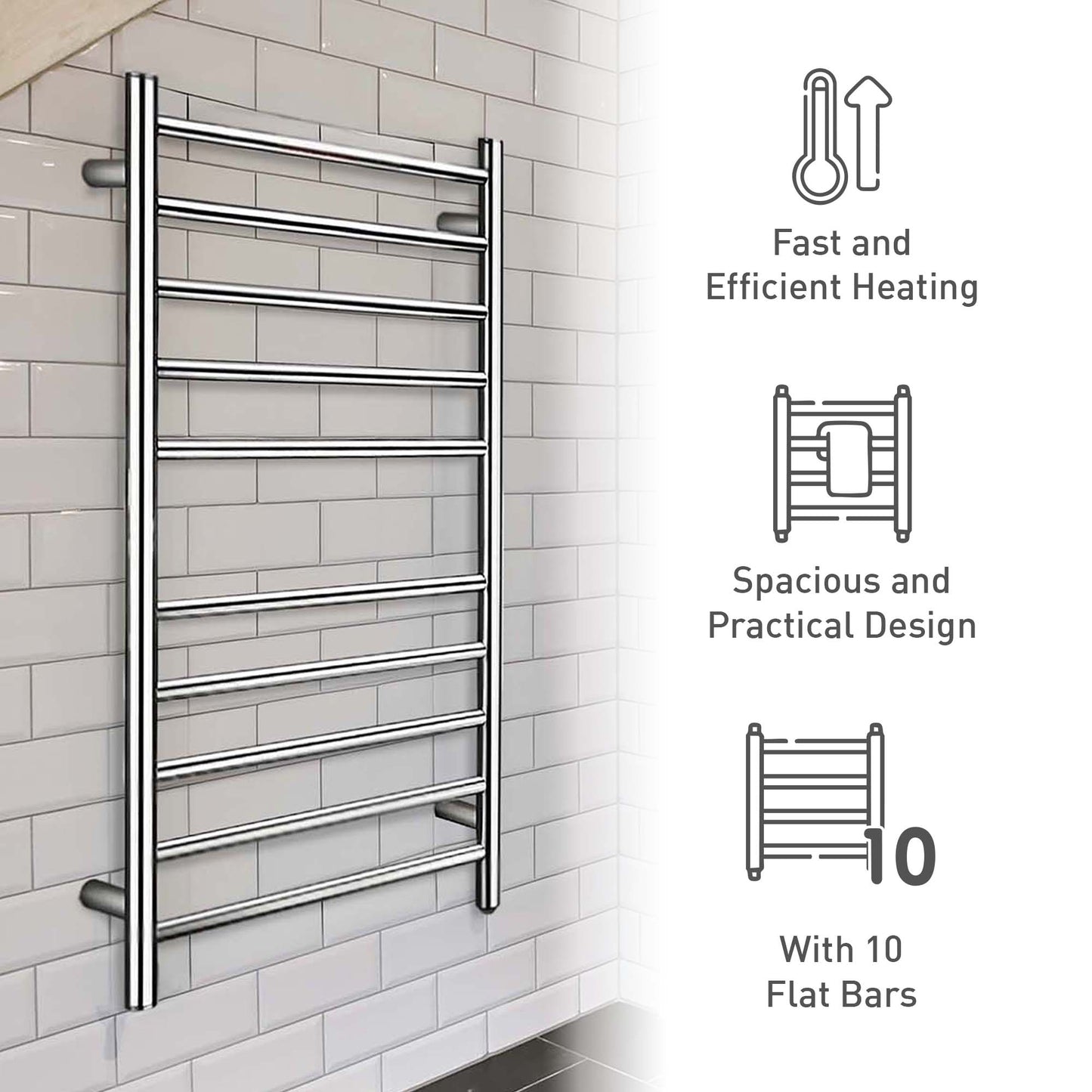10 bar Stainless Steel Wall Mounted Electric Towel Warmer - Pursonic - Little Red General Store