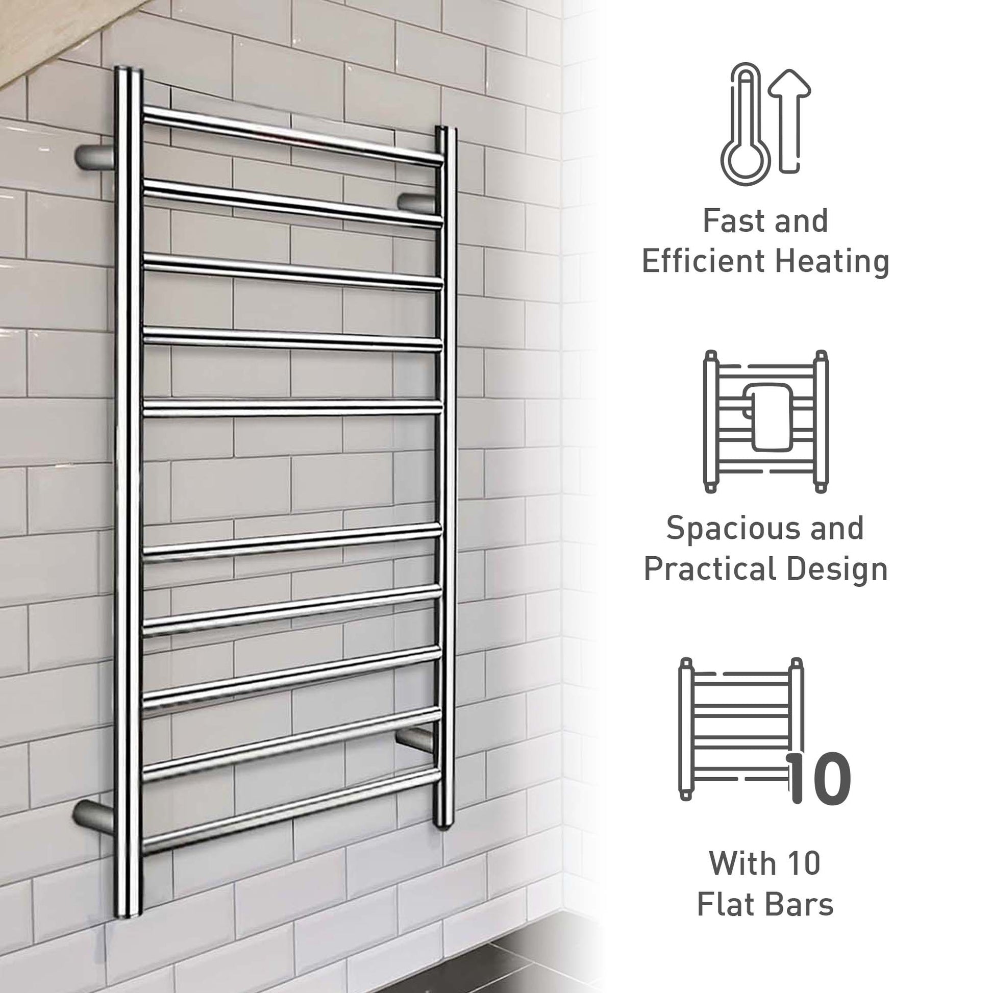 10 bar Stainless Steel Wall Mounted Electric Towel Warmer - Pursonic - Little Red General Store