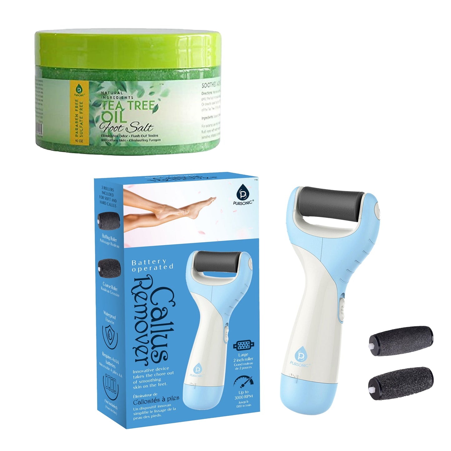 Pursonic Foot Care Bundle: Tea Tree Oil Foot Salt & Pedi Perfect Foot File - Pursonic - Little Red General Store
