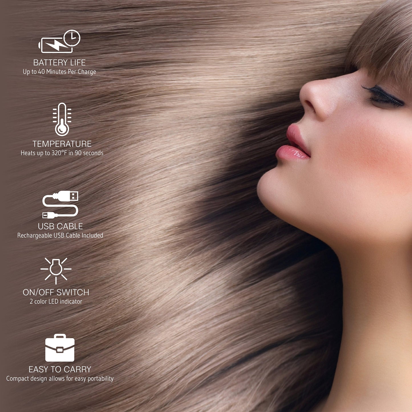 USB Rechargeable Cordless Hair Straightener - Pursonic - Little Red General Store