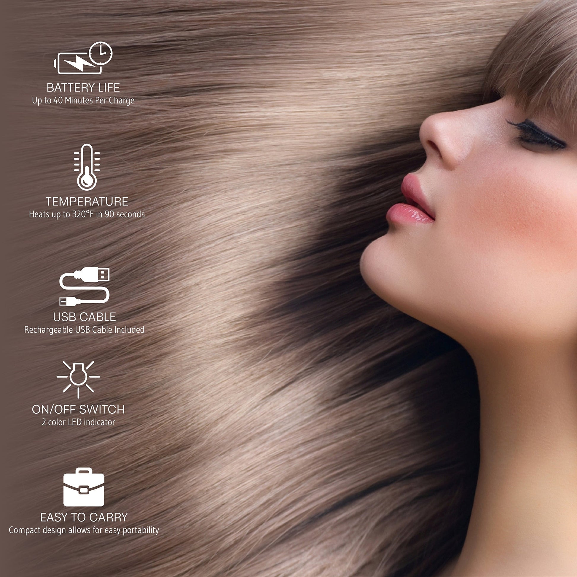 USB Rechargeable Cordless Hair Straightener - Pursonic - Little Red General Store