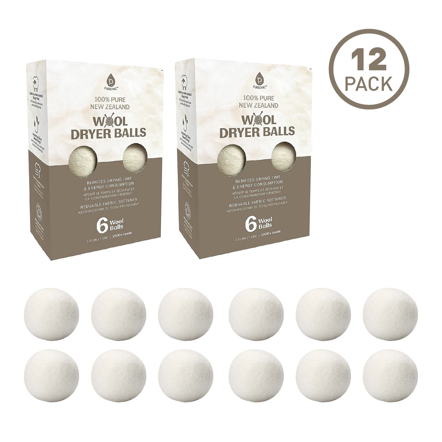 Pursonic 100% Pure New Zealand Wool Dryer Balls - 12 Pack - Pursonic - Little Red General Store